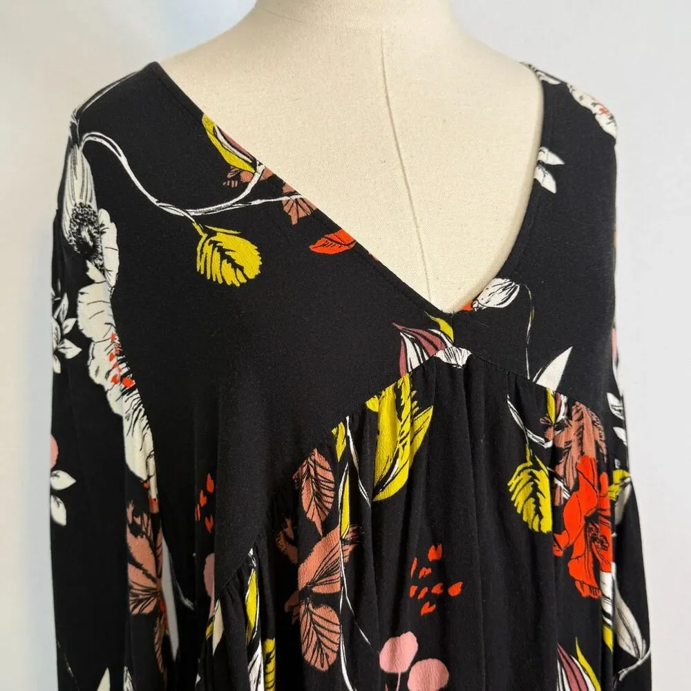 Free People | Babydoll Floral Long Sleeve Dress Tunic Top | Sz M - Picture 5 of 8